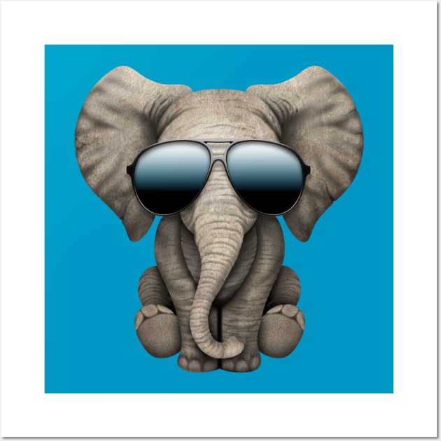 Cute Baby Elephant Wearing Sunglasses Wall Art by jeffbartels